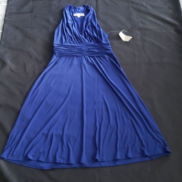 Evan-Picone BLUE Midi V-NECK Ruched Waist Racer… - Picture 6 of 8